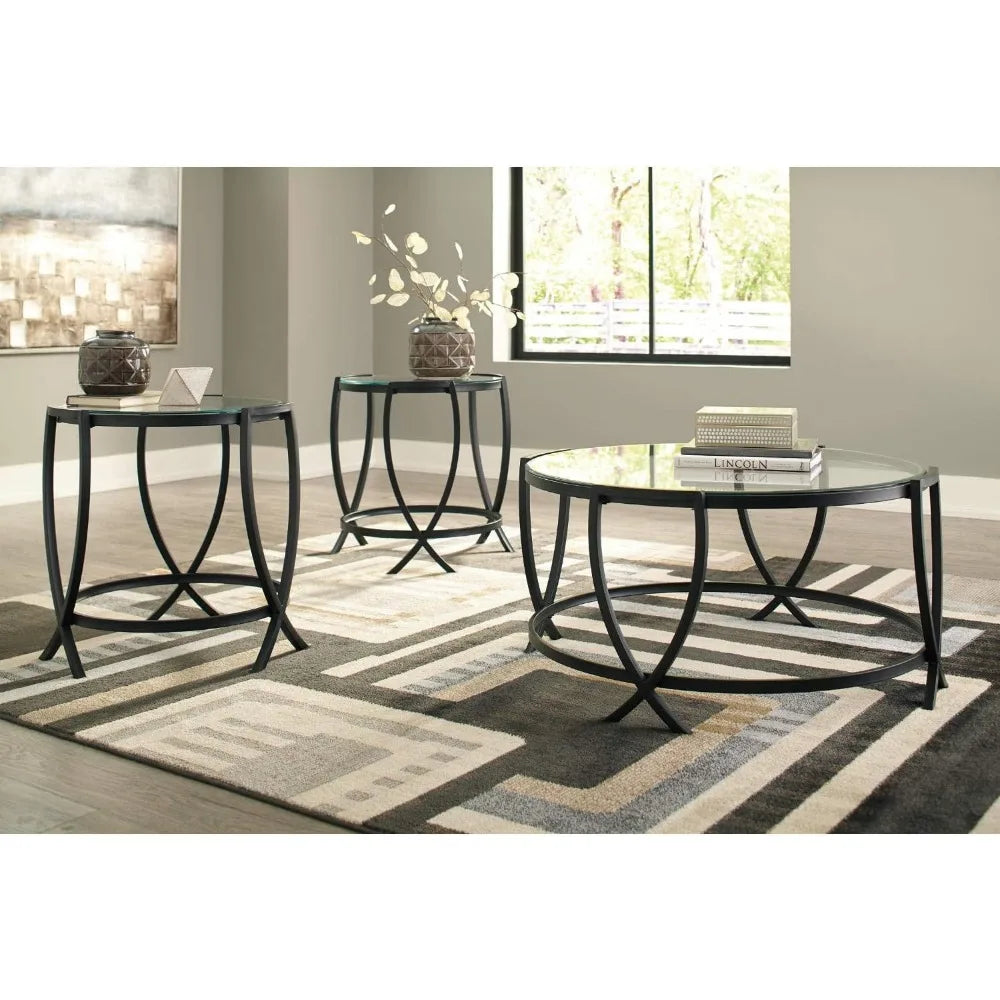 Contemporary Round Glass Top Coffee And End Table Set