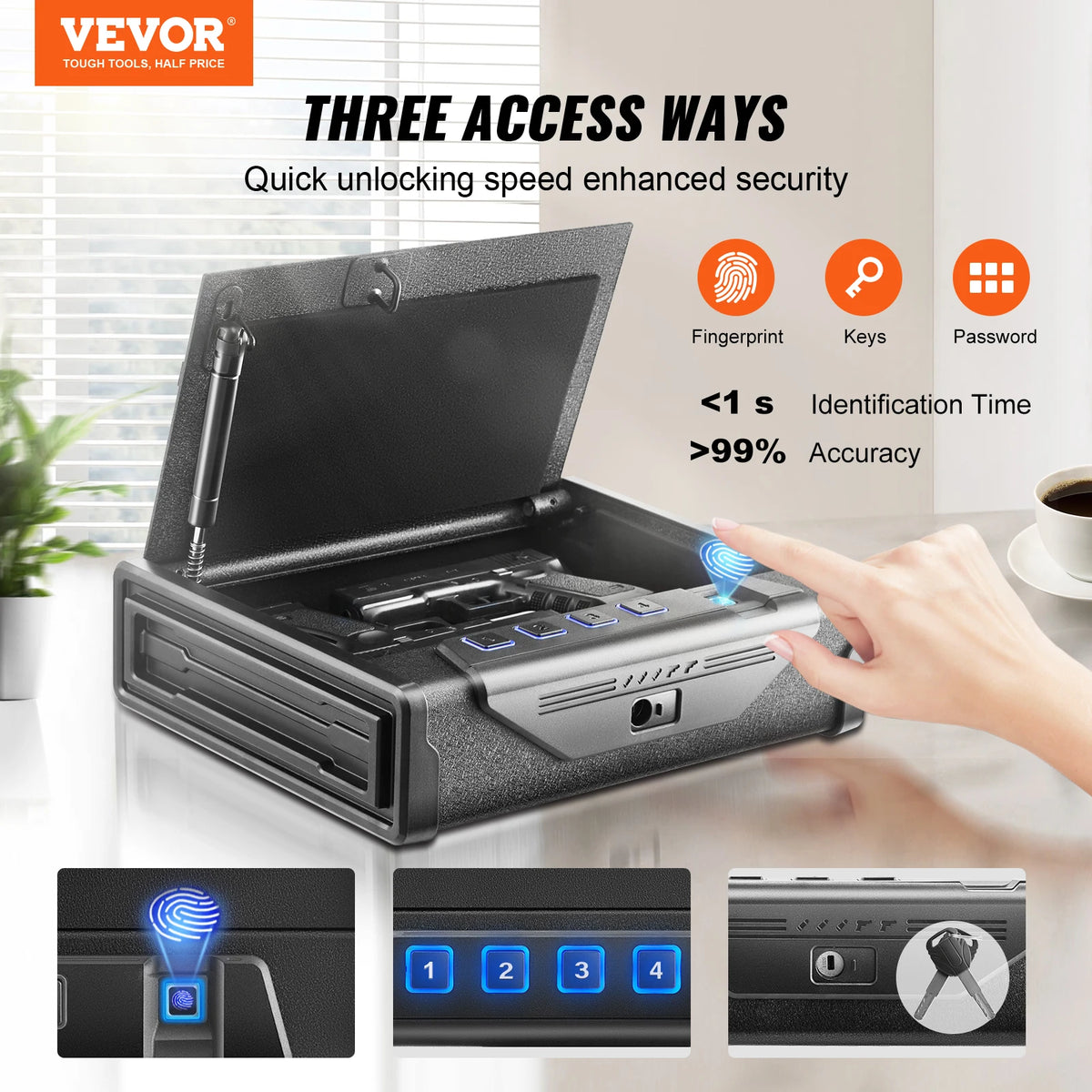 Vevor Automatic Quick Access Steel Pistol Safe For Bedside Security