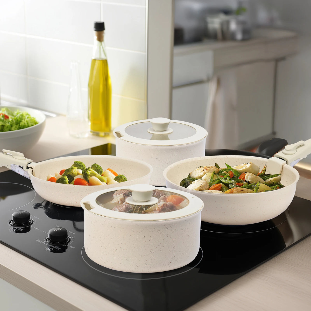 Nonstick Pots And Pans Set With Detachable Handles For Induction Cooking