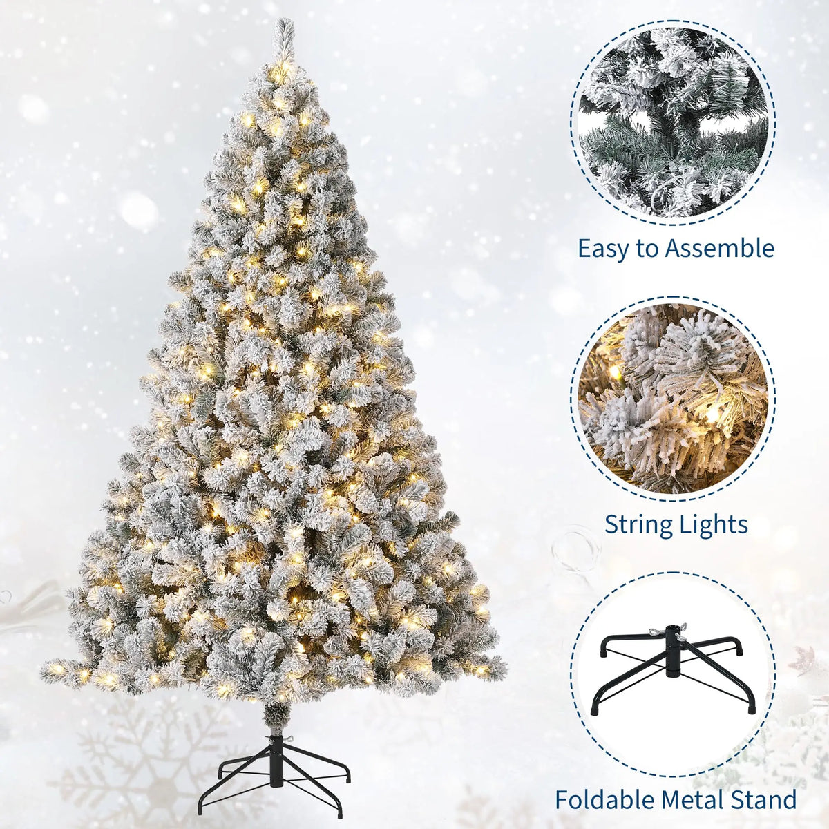 Studyset Snowy Artificial Christmas Tree With 100 Pre Lit Lights