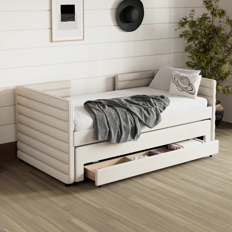 Modern Upholstered Daybed With Trundle And Three Storage Drawers