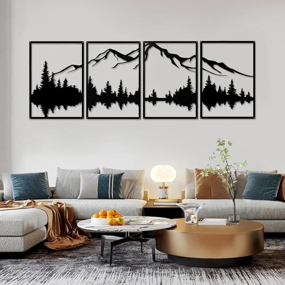 Mountain Metal Wall Art 4 Piece Forest Decor Vertical