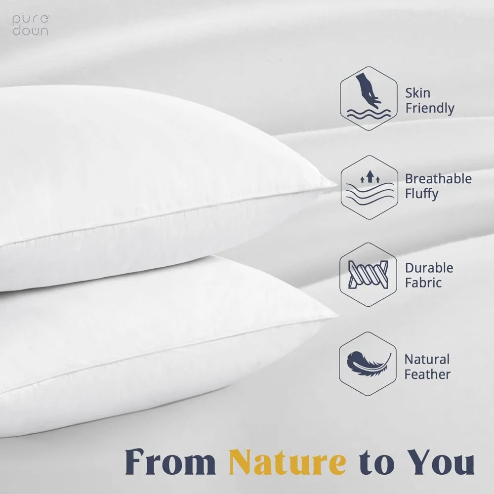 Goose Feathers And Down Pillows With Cotton Cover Set 2