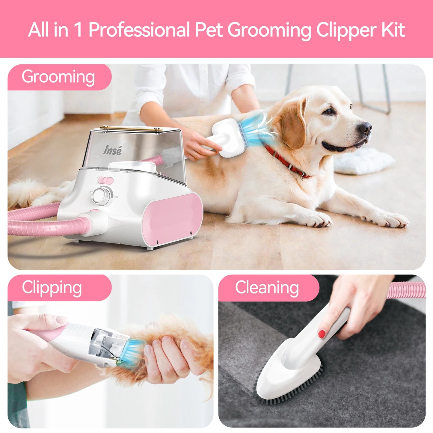 INSE P30 Pet Grooming Kit 5 In 1 Ultra Low Noise Vacuum