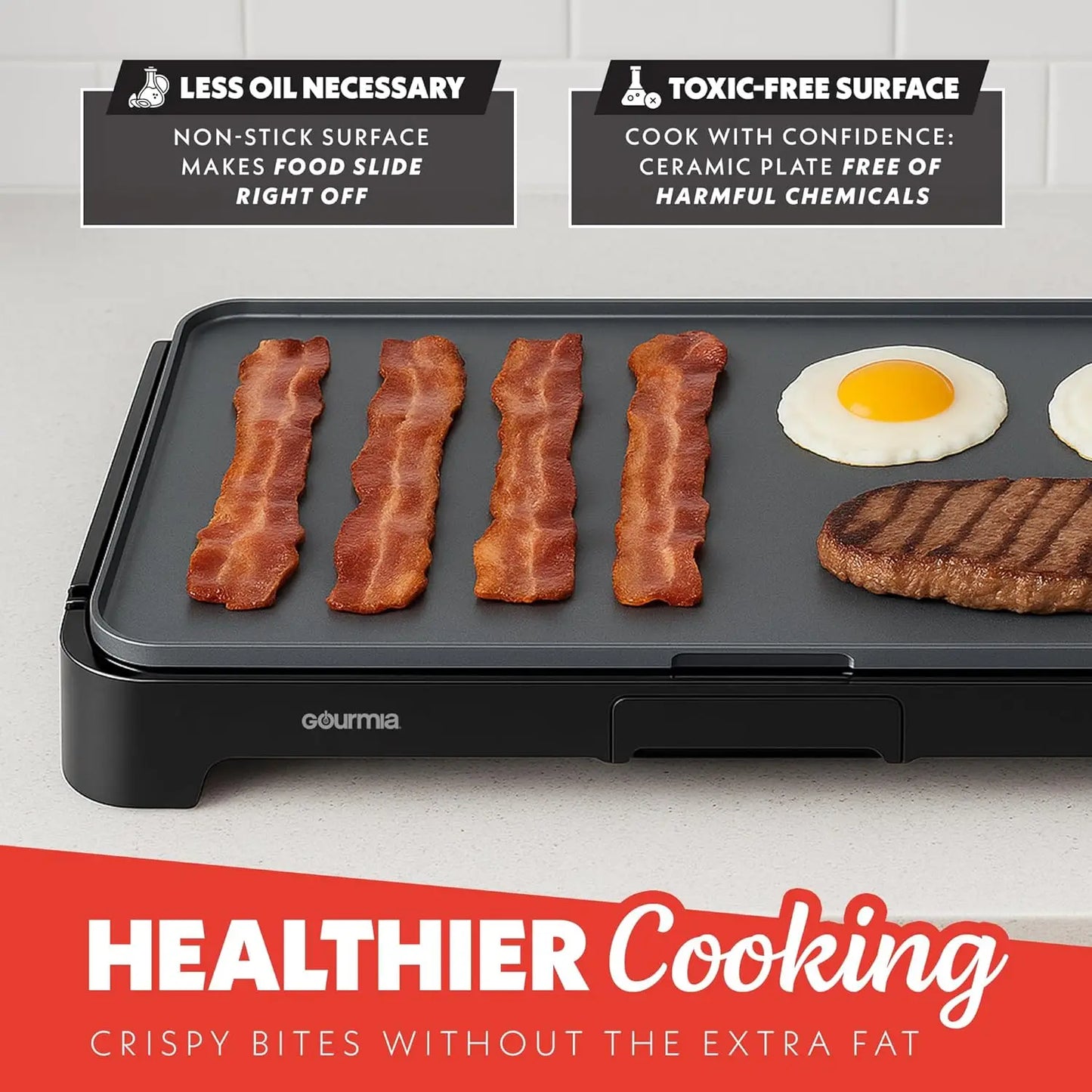 XMSJ 1700W Electric Griddle Pan With Nonstick Ceramic Surface