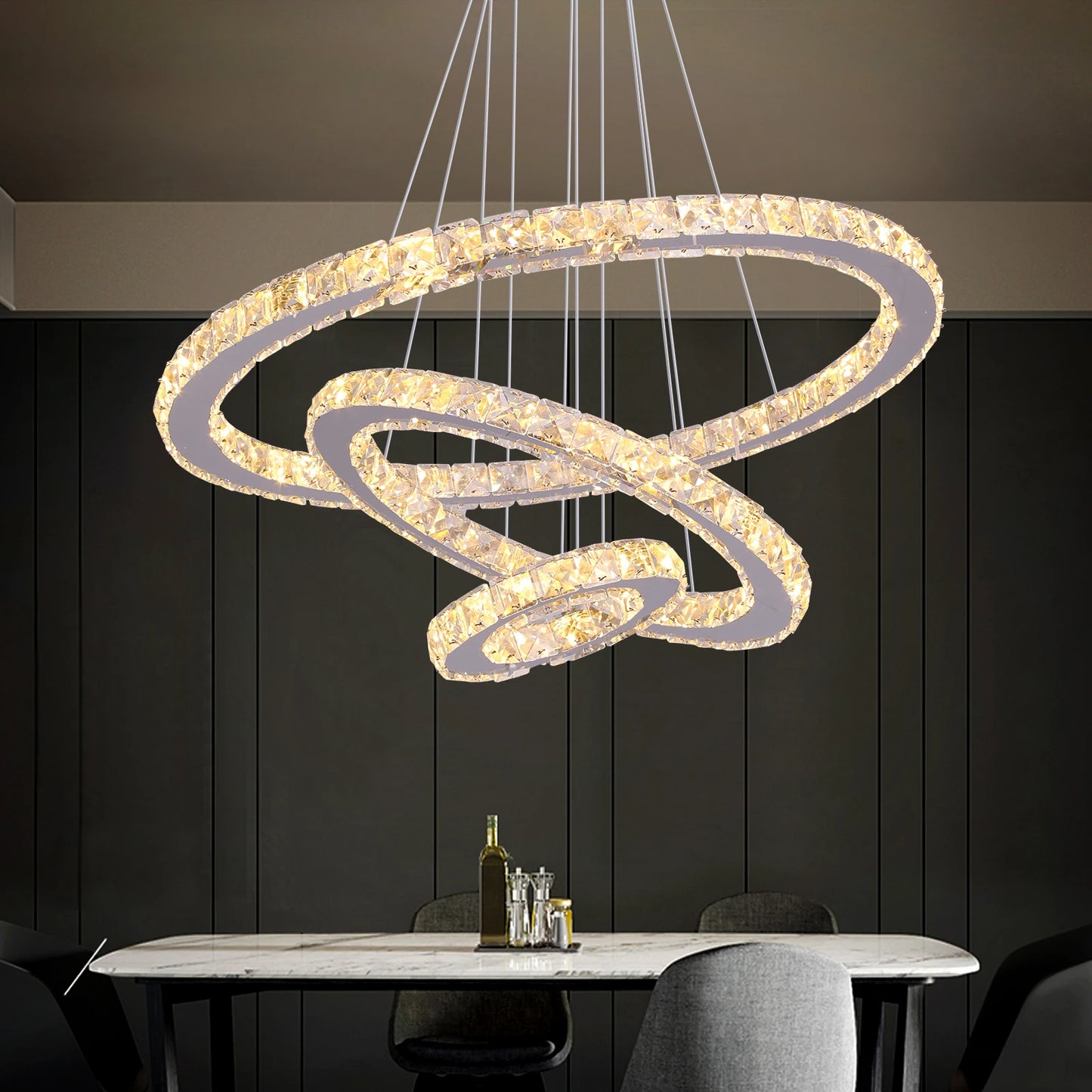 Vetru/us Modern LED Crystal Chandelier Stainless Steel