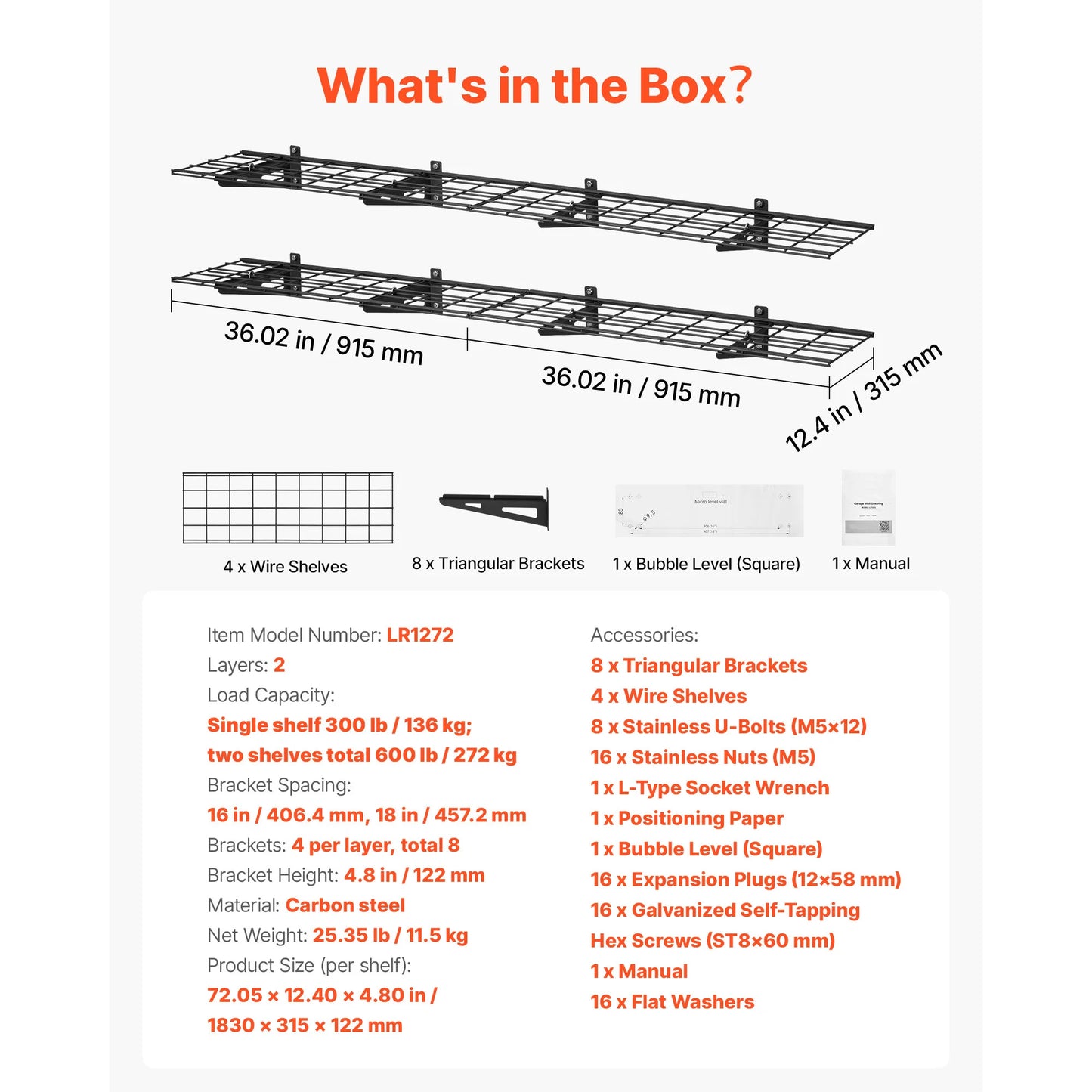SucceBuy 2-Tier Wall Garage Shelving Unit 600 Lb Capacity