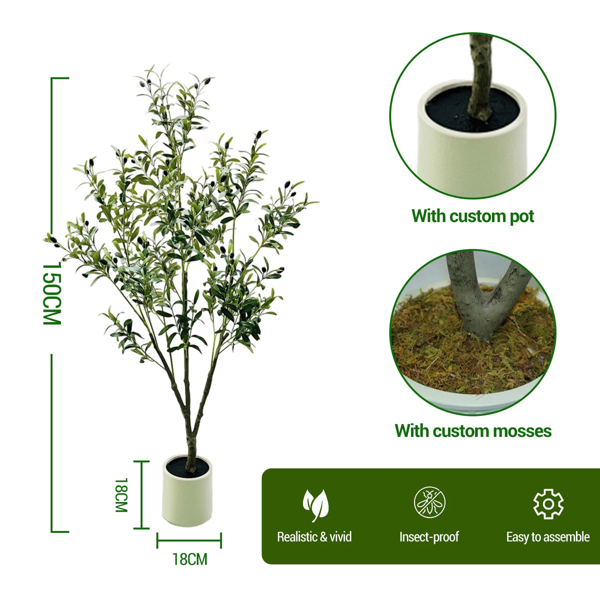 HiMISS Artificial Olive Tree Faux Plant With Realistic Leaves