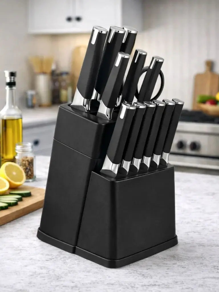 Knife Block Set With 6 Steak Knives High Carbon Stainless