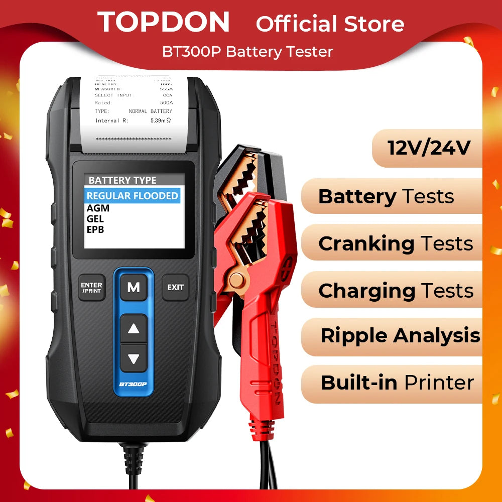 TOPDON Car Battery Tester With Printer For Cranking And Charging Tests