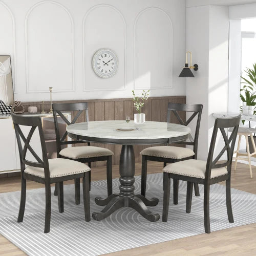 Solid Wood 5-Piece Dining Table Set for Four with Chairs