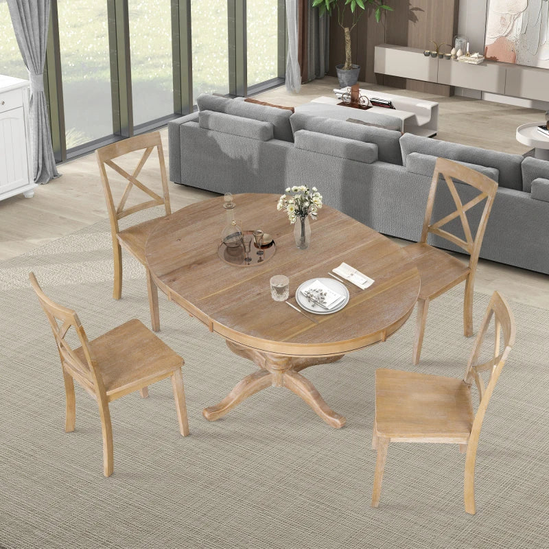 Natural Wood Round Dining Table Set With Four Chairs