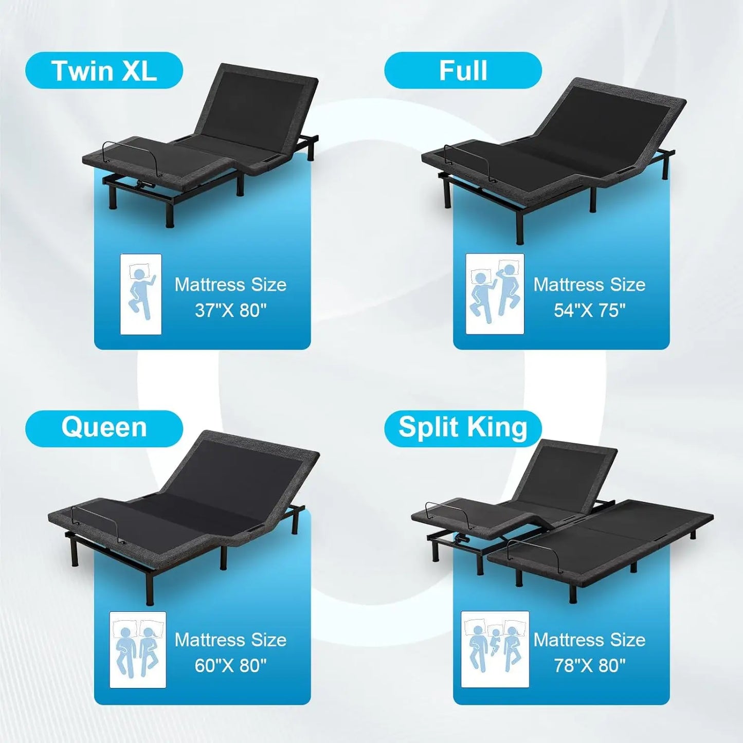 Adjustable Bed Frame With Gel Memory Foam Mattress