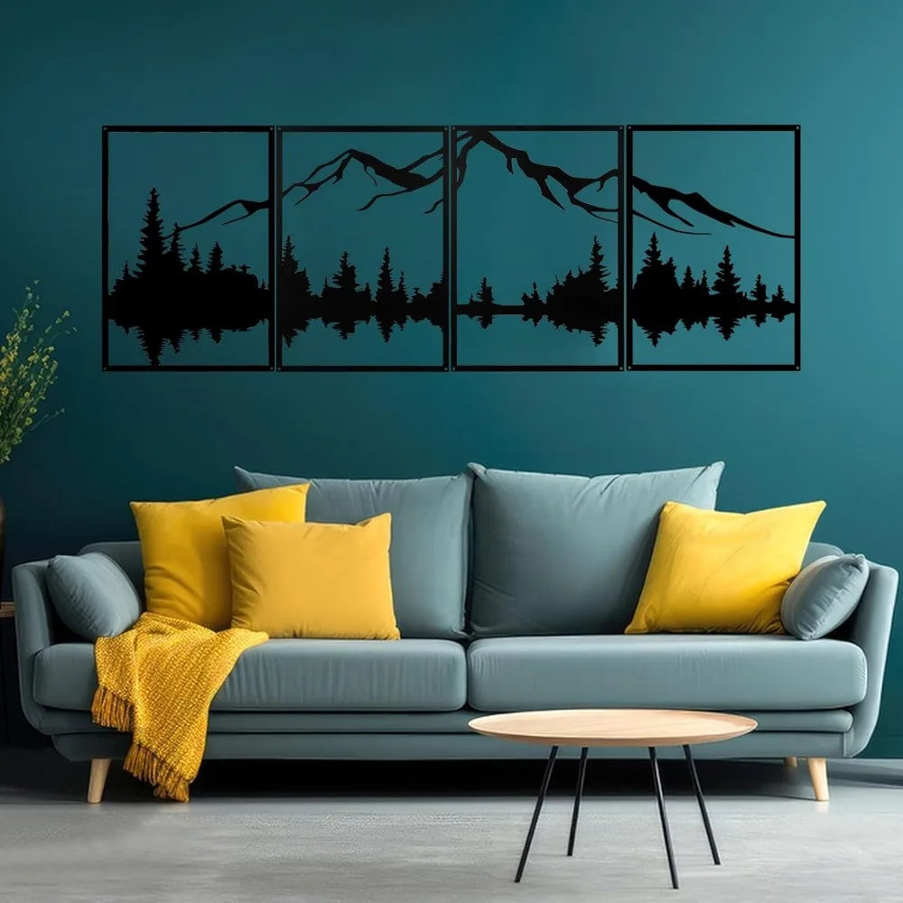 Mountain Metal Wall Art 4 Piece Forest Decor Vertical