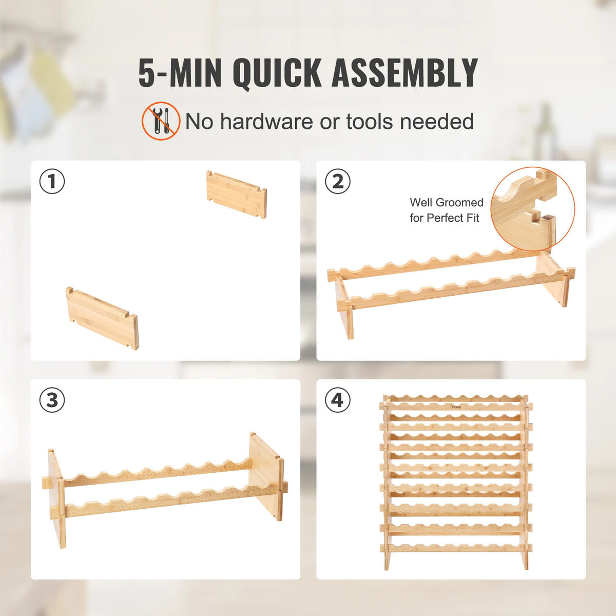 SucceBuy Stackable Bamboo Wine Rack Storage Organizer