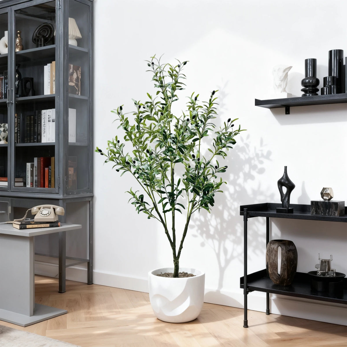 HiMISS Artificial Olive Tree Faux Plant With Realistic Leaves