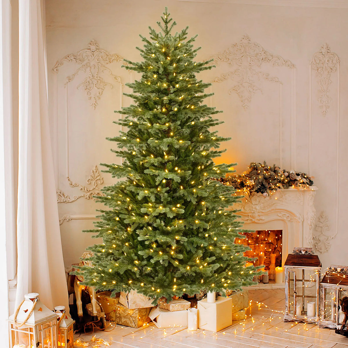 LIFEZEAL Pre Lit Artificial Christmas Tree With Hinged Spruce Branches