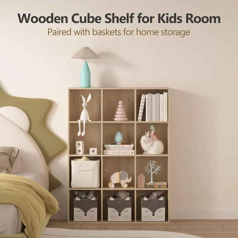 12 Cube Wooden Storage Organizer With Reversible Shelves And Back Panel