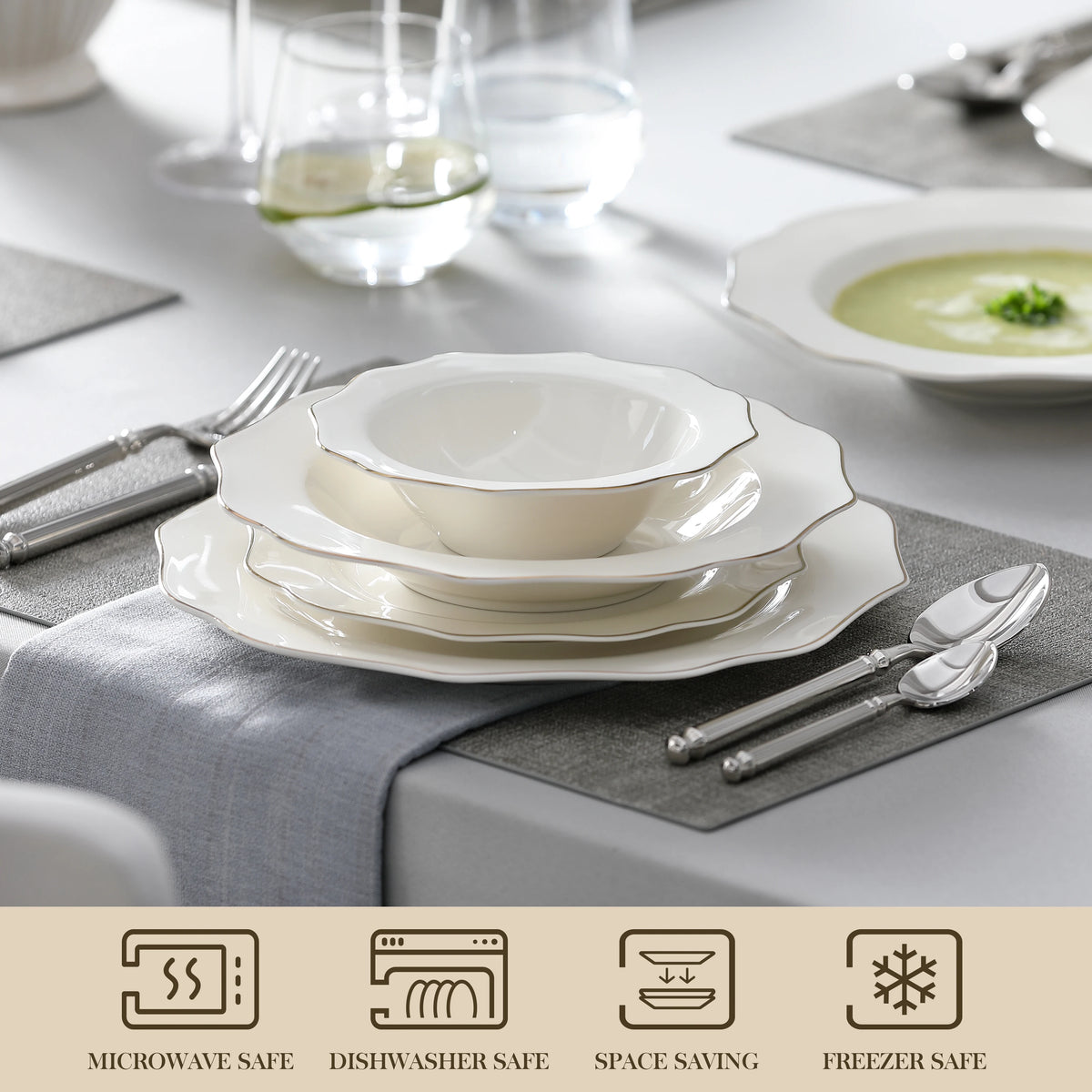 Malacasa Nordic Bone China Ceramic Dinnerware Set For Elegant Dining