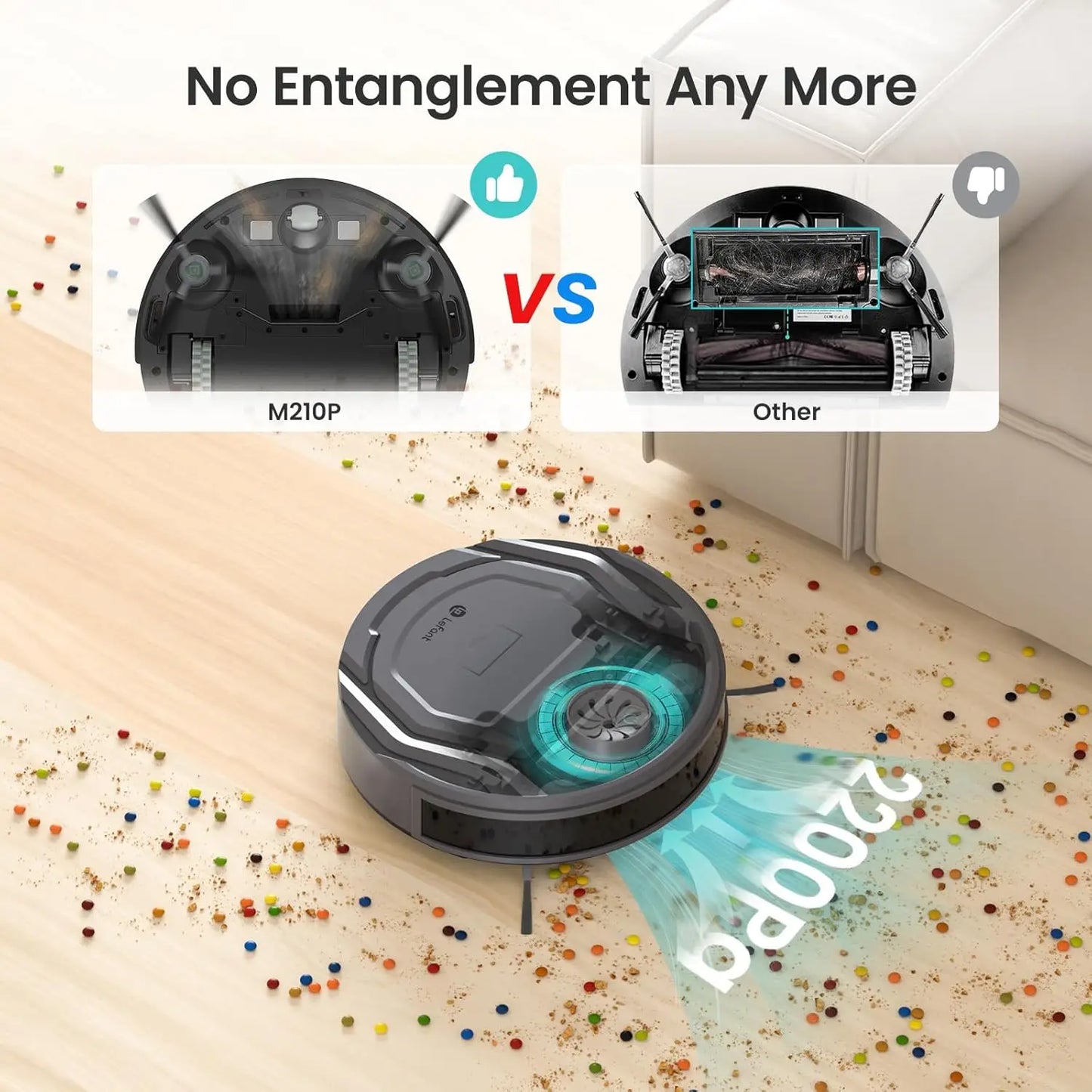 XMSJ Robot Vacuum Cleaner 2200Pa Suction With WiFi Alexa Control Anti-Collision