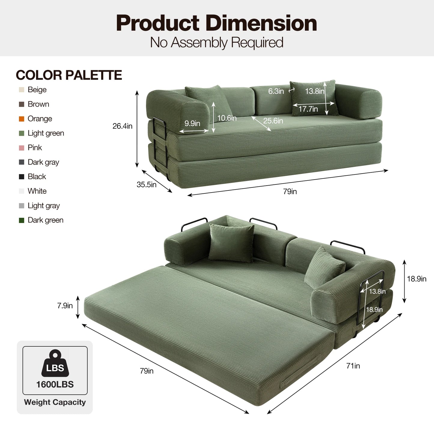 Tholasis Convertible Sofa Bed Fixed Frame For Small Spaces