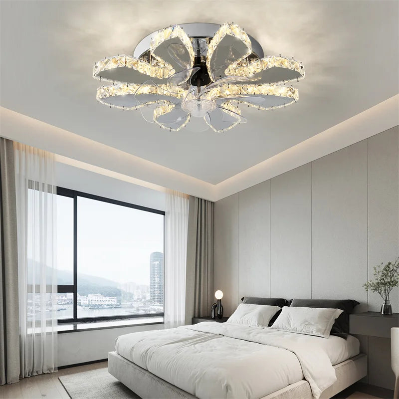 GreeLustr Retractable Crystal Ceiling Fan With Remote