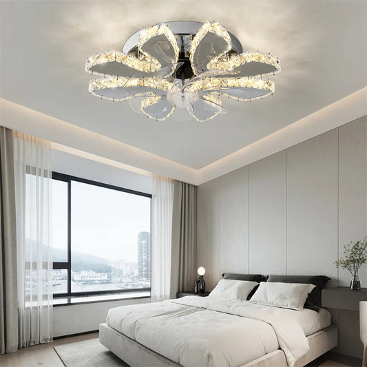 GreeLustr Retractable Crystal Ceiling Fan With Remote