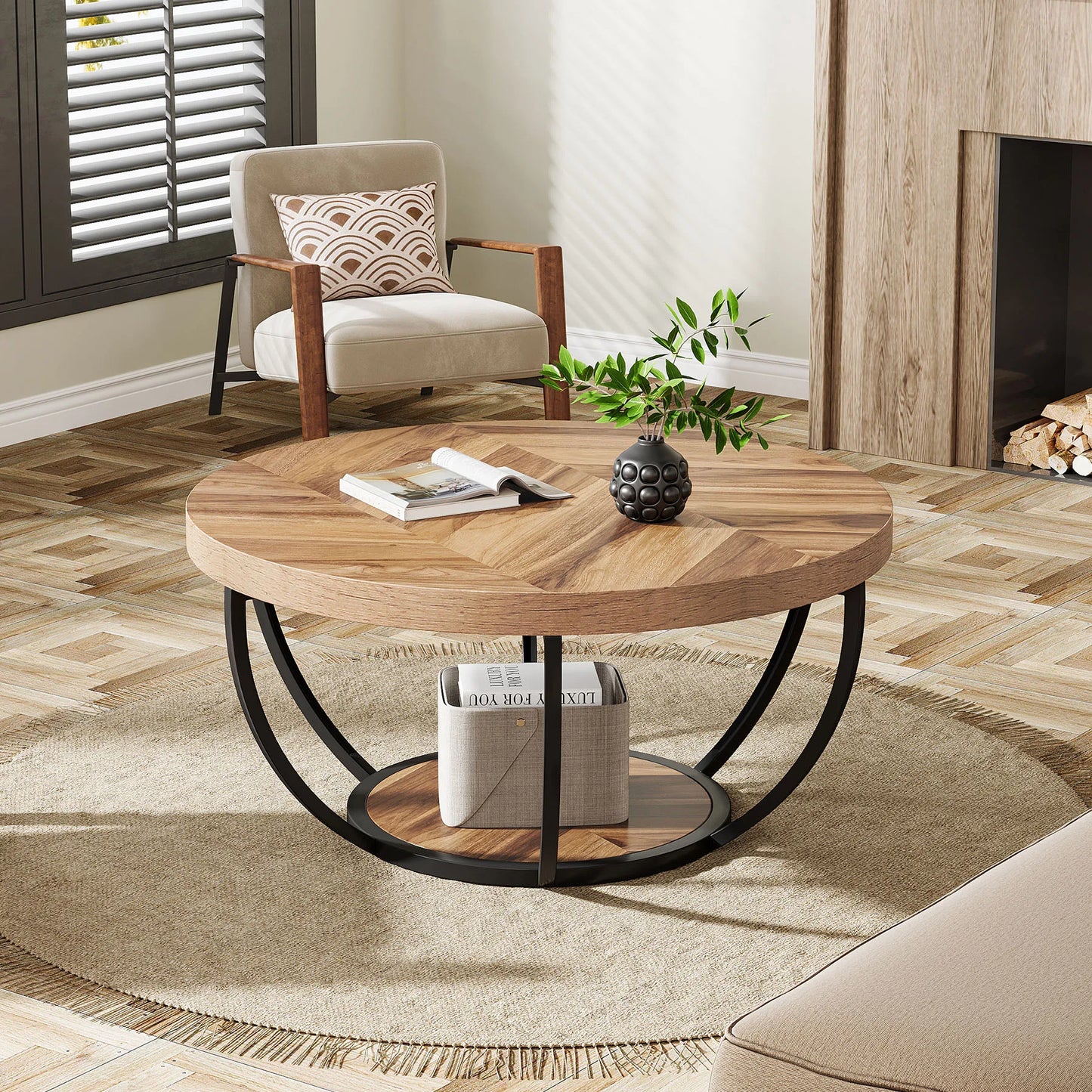 Tribesigns Industrial Two Tier Coffee Table With Storage Shelves