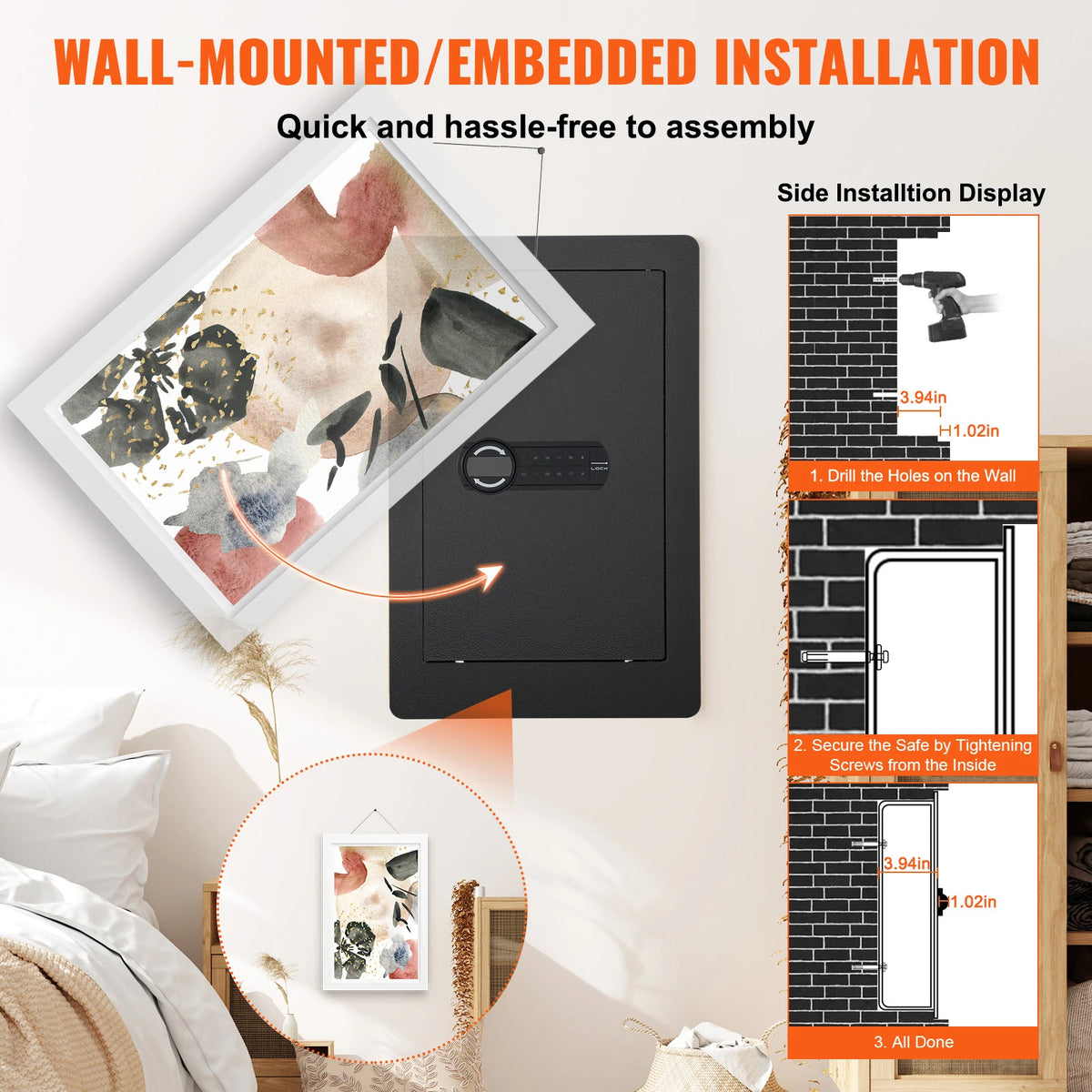 SucceBuy Hidden Keypad Wall Safe With Cold Rolled Steel Home
