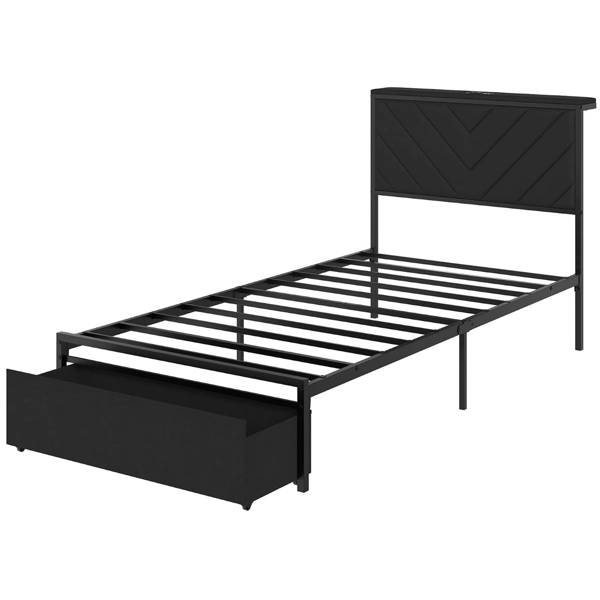 HiMISS Metal Platform Bed With Storage Drawers And Charging Station