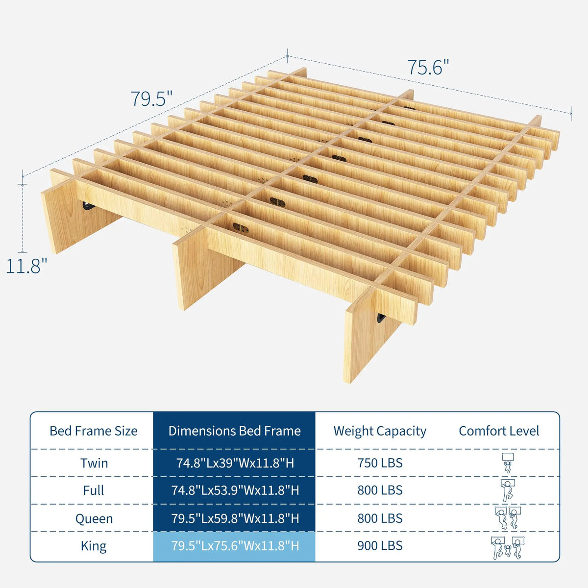 HiMISS Wood Platform Bed Frame Low Profile No Box Spring