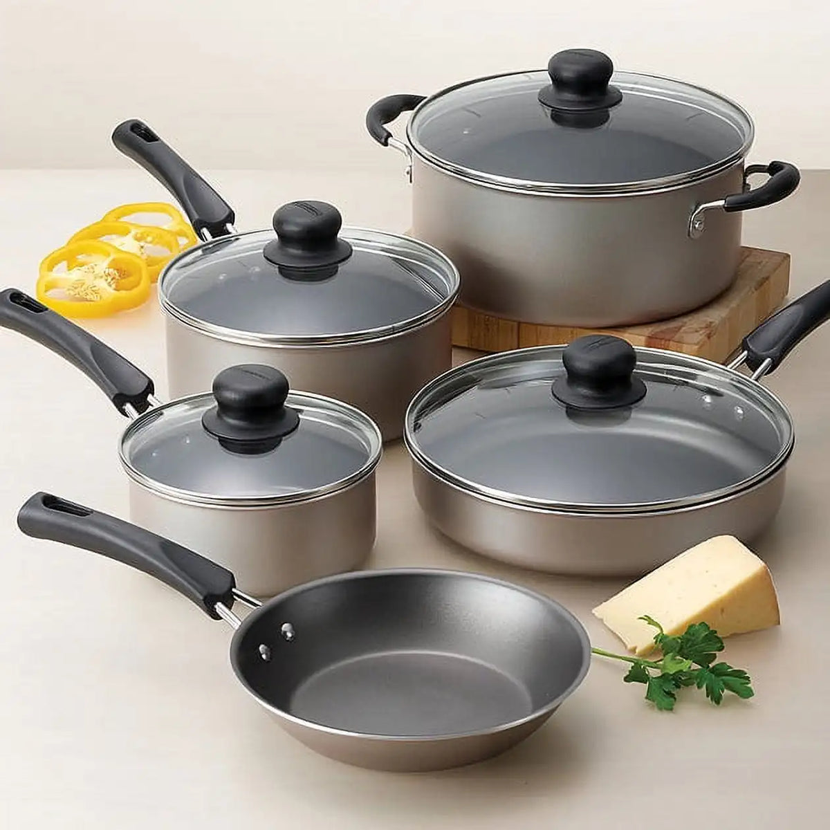 Tramontina Nonstick Cookware Set With Tempered Glass Lids Stackable