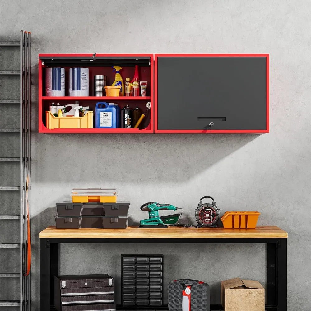 GELU Metal Garage Wall Cabinet With Doors And Shelves Storage