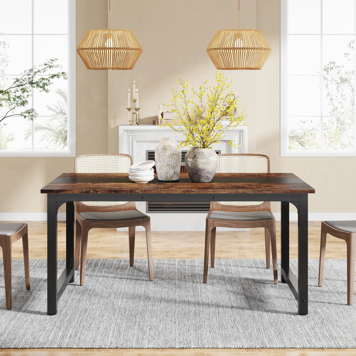 Tribesigns Industrial Rectangular Wood Dining Table For Kitchen