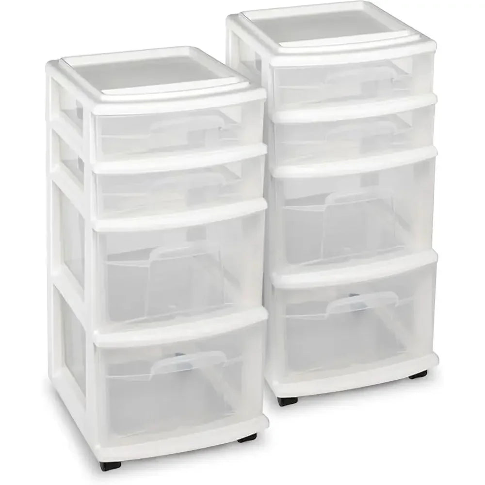 4 Tier Clear Plastic Storage Cart With Wheels Two Pack