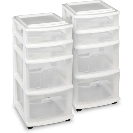4 Tier Clear Plastic Storage Cart With Wheels Two Pack