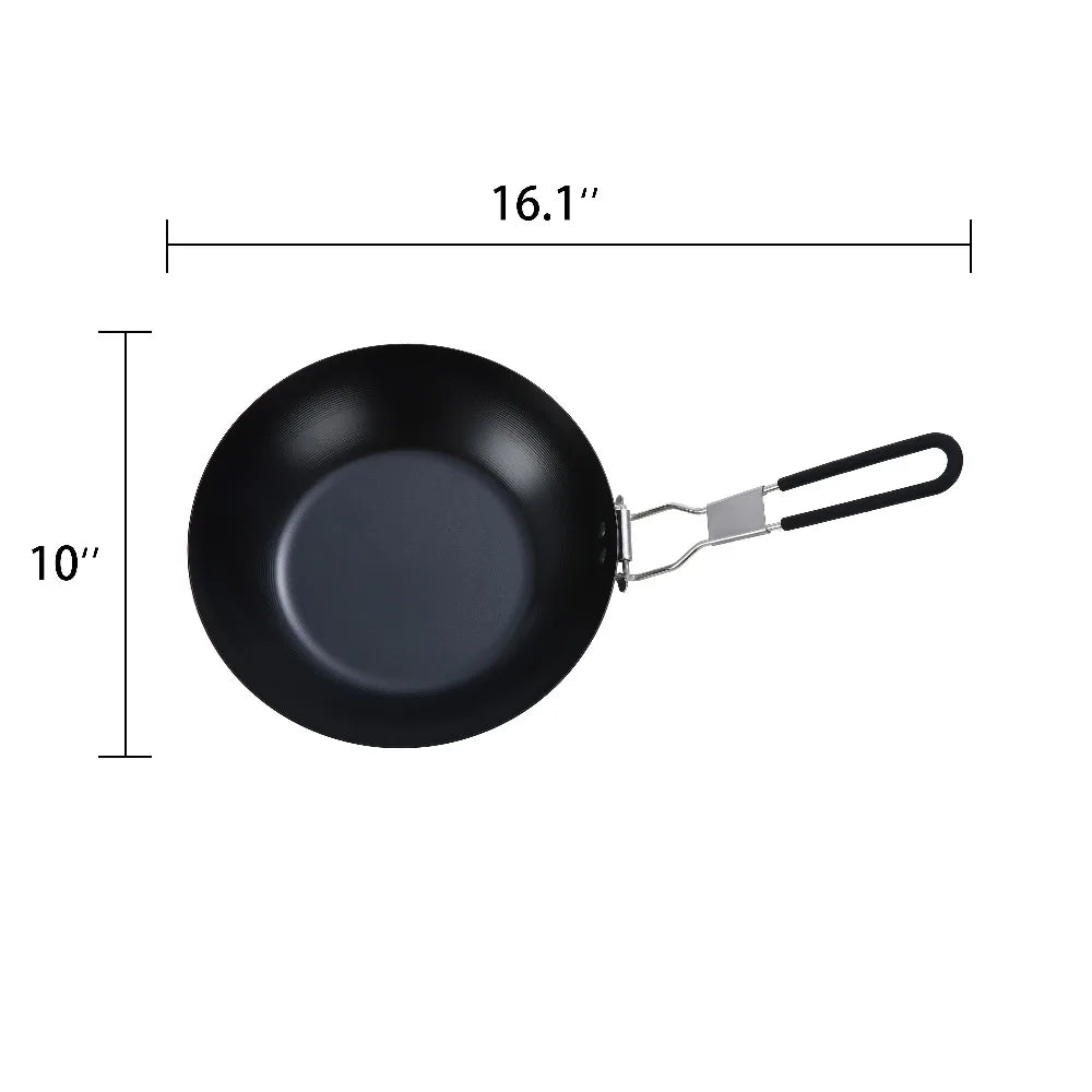 Folding Handle Carbon Steel Frying Pan Skillet Preseasoned for Induction
