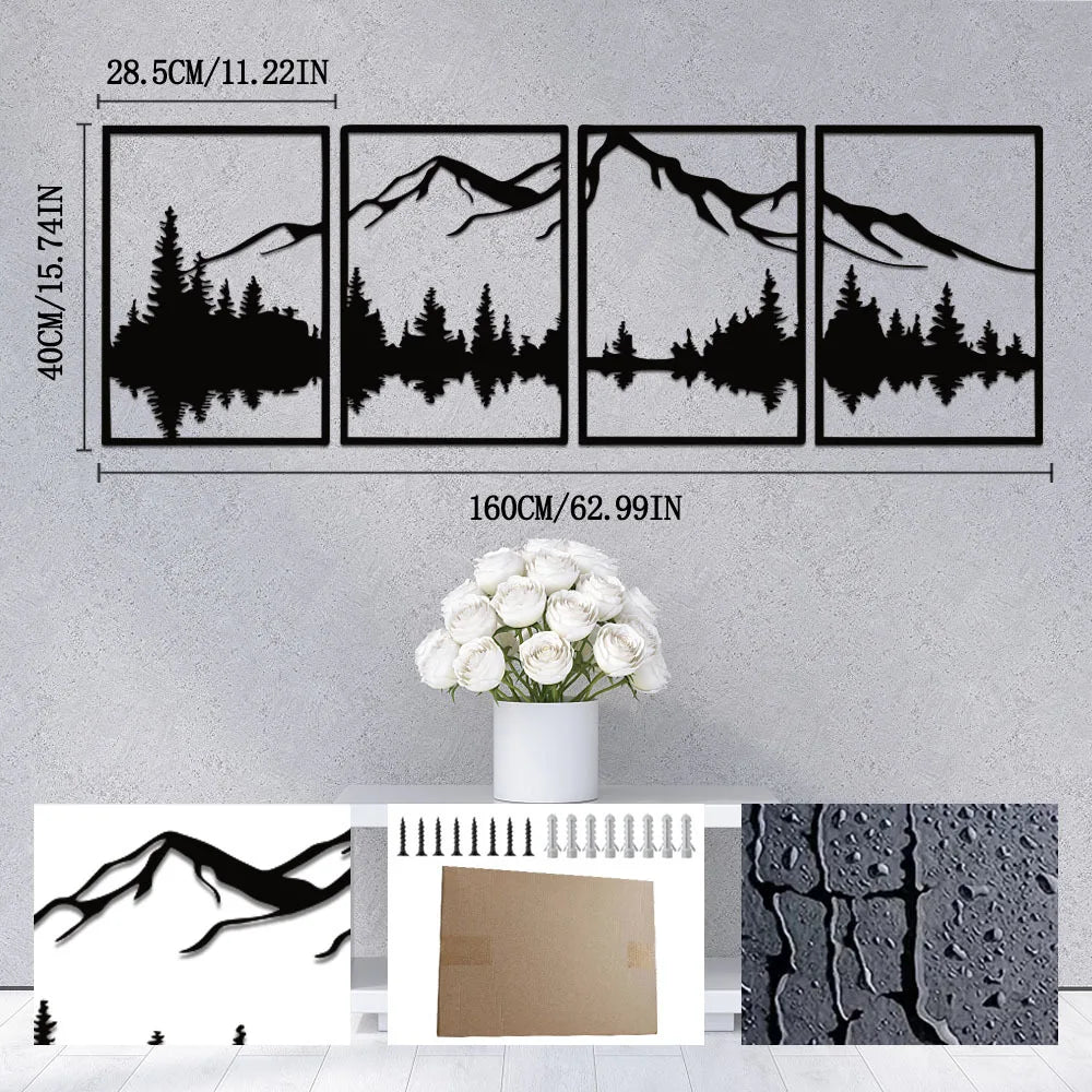 Mountain Metal Wall Art 4 Piece Forest Decor Vertical