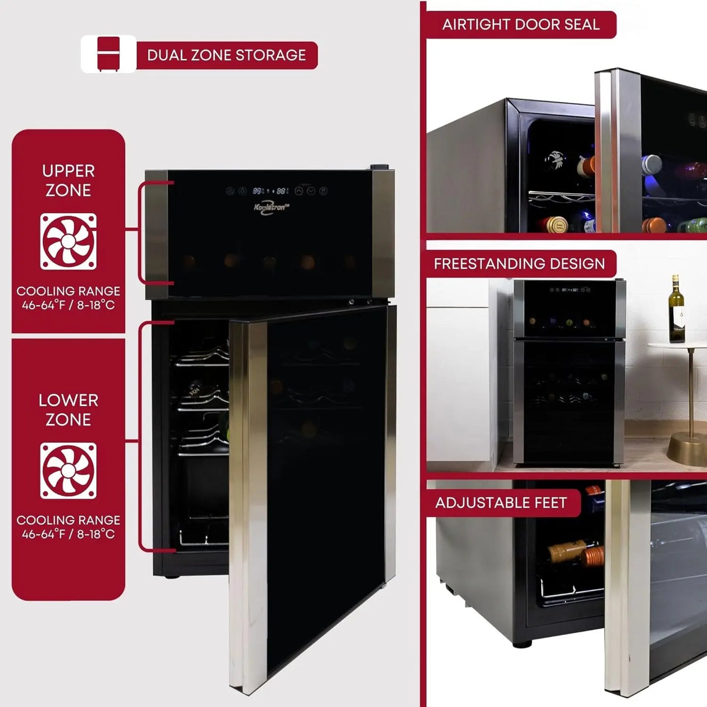XMSJ Dual Zone Wine Cooler With Glass Door Digital Temperature
