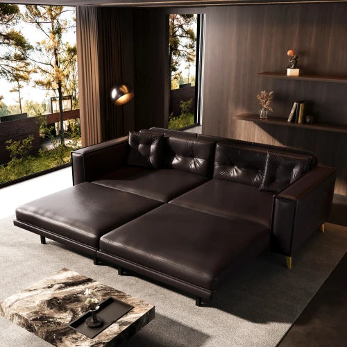 Faux Leather 3 In 1 Convertible Sleeper Sofa Bed Tufted Modern