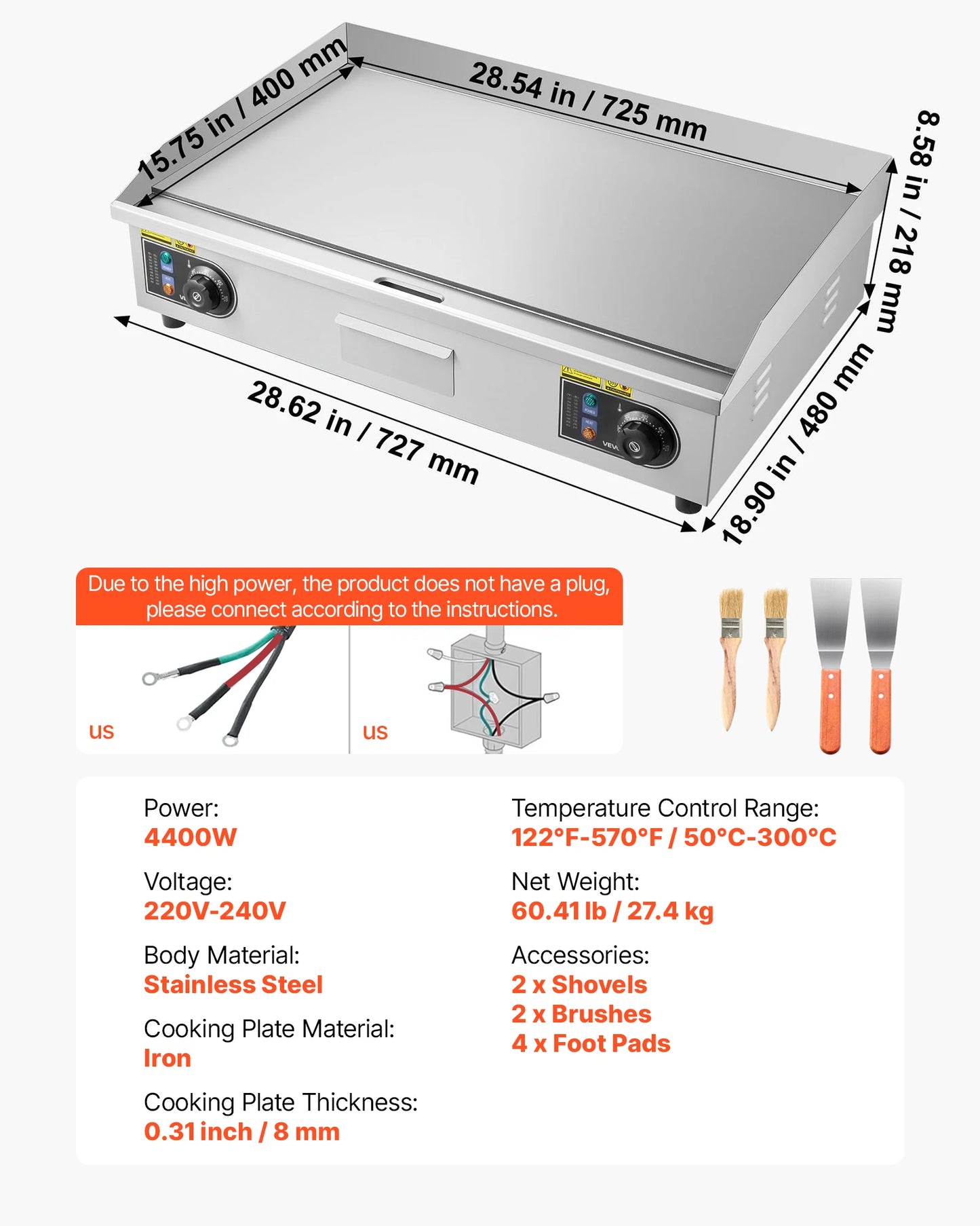 SucceBuy Commercial Electric Griddle 122-570F Stainless Steel Countertop