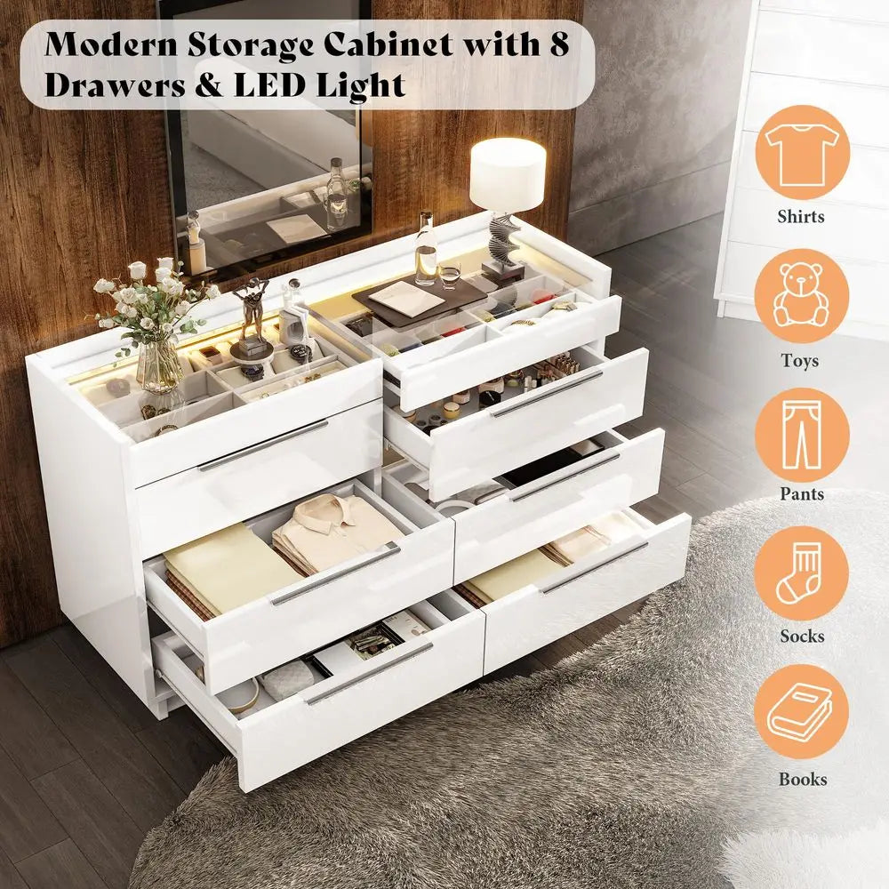 Fluted Wood Dresser Set With Nightstands And 9 Drawers