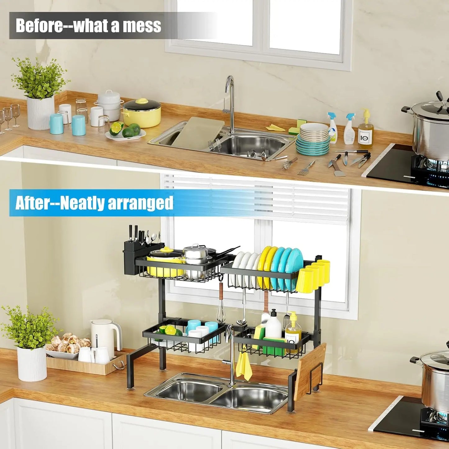 Over The Sink Dish Drying Rack 2 Tier Four Baskets
