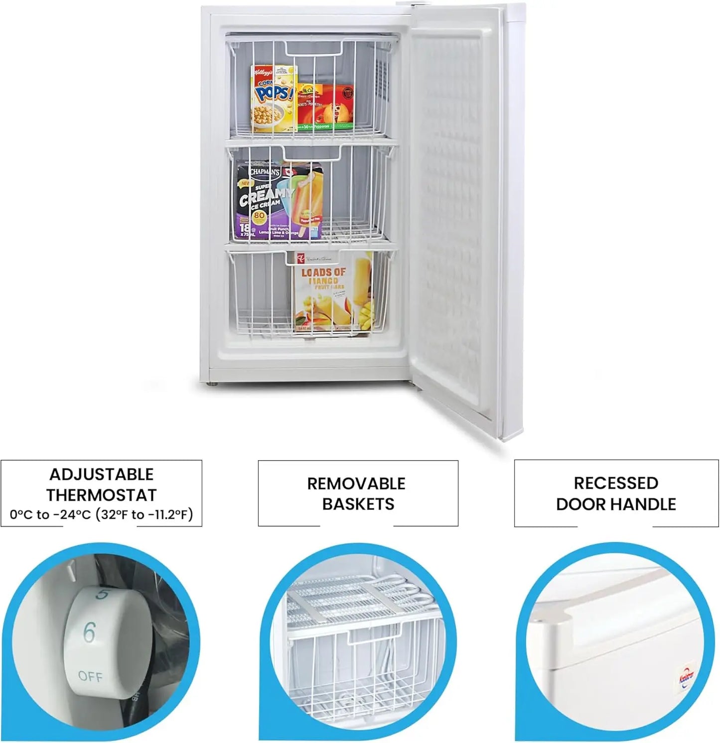 XMSJ Upright Freezer Three Point One Cu Ft Garage Ready With Three Wire Baskets