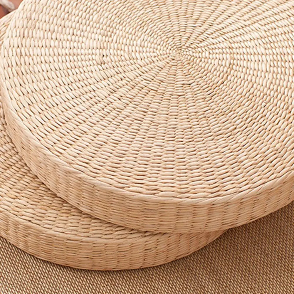 Round Straw Tatami Cushion Breathable Pillow For Floor Home Garden