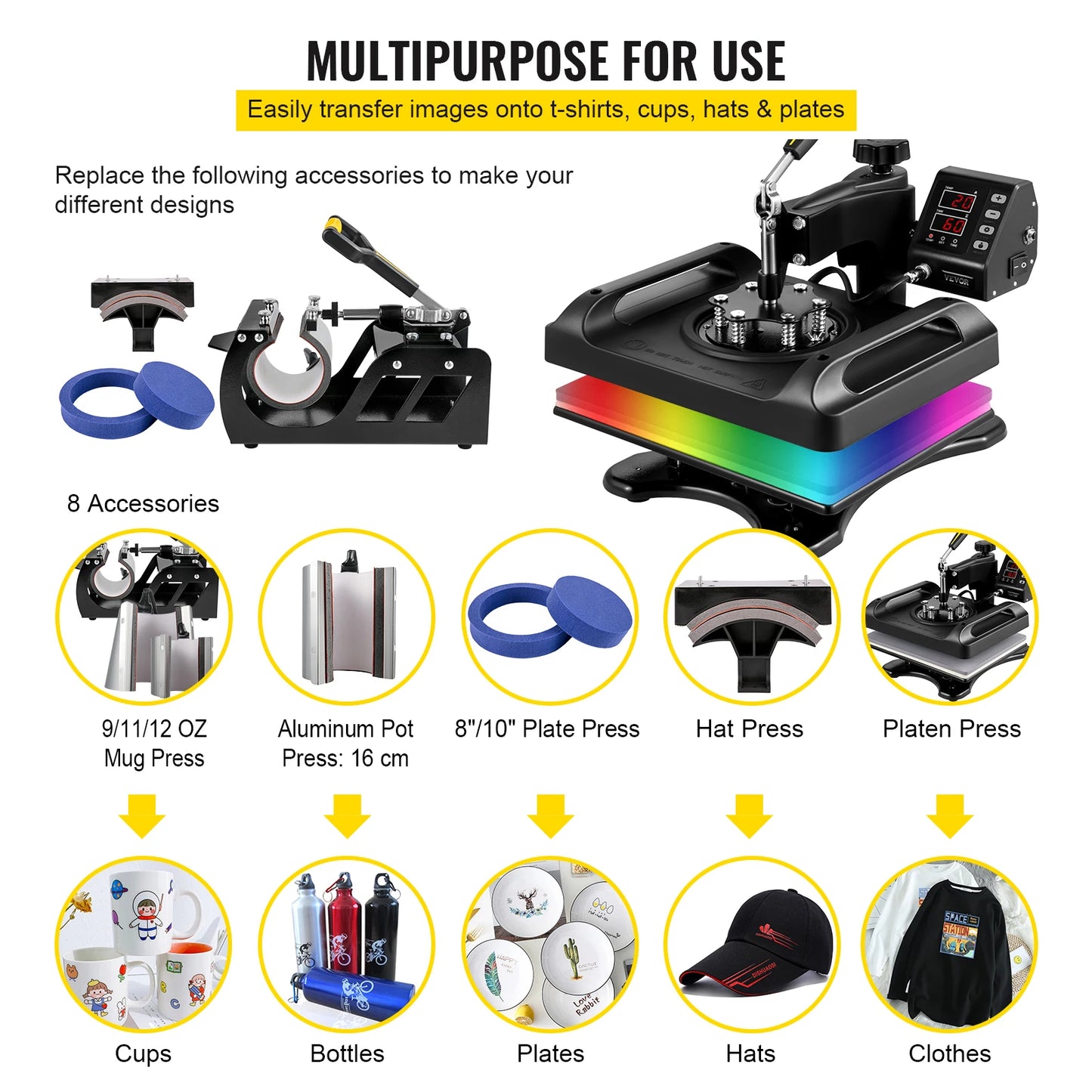 SucceBuy 8 In 1 Combo Heat Press Machine 360 Rotation