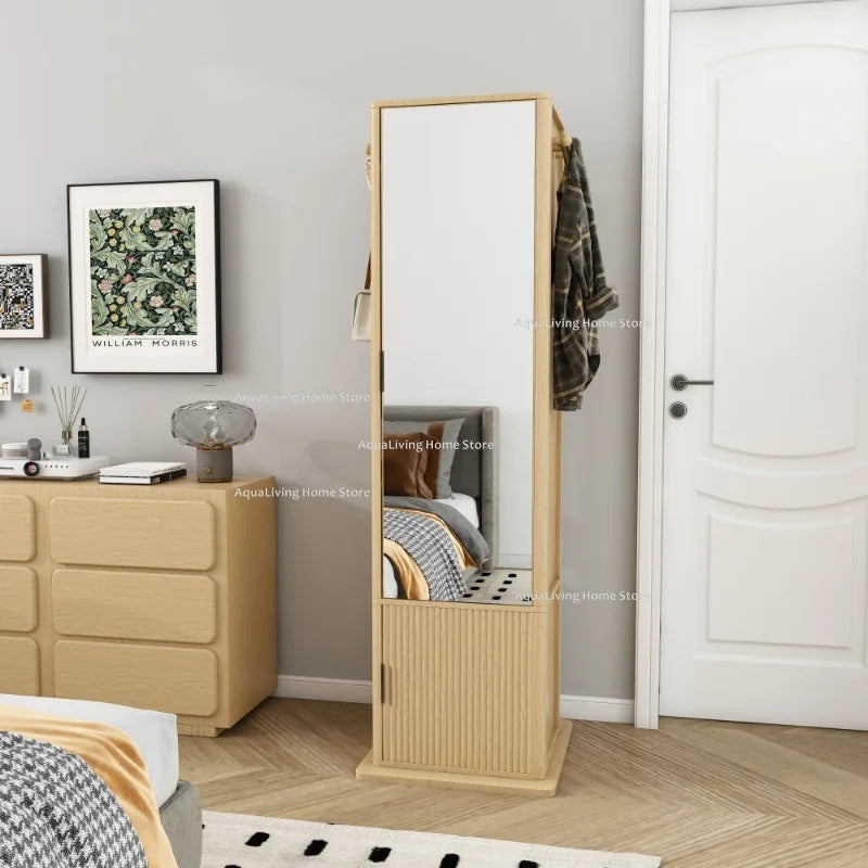 Rotating Jewelry Cabinet Full Length Mirror With Shelves And Storage