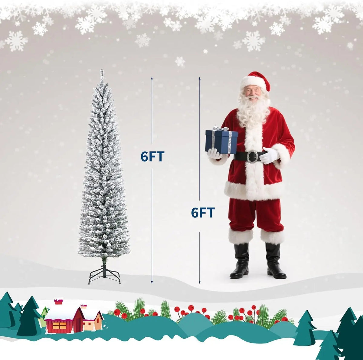Studyset Flocked Pencil Christmas Tree With Lights And Metal Stand