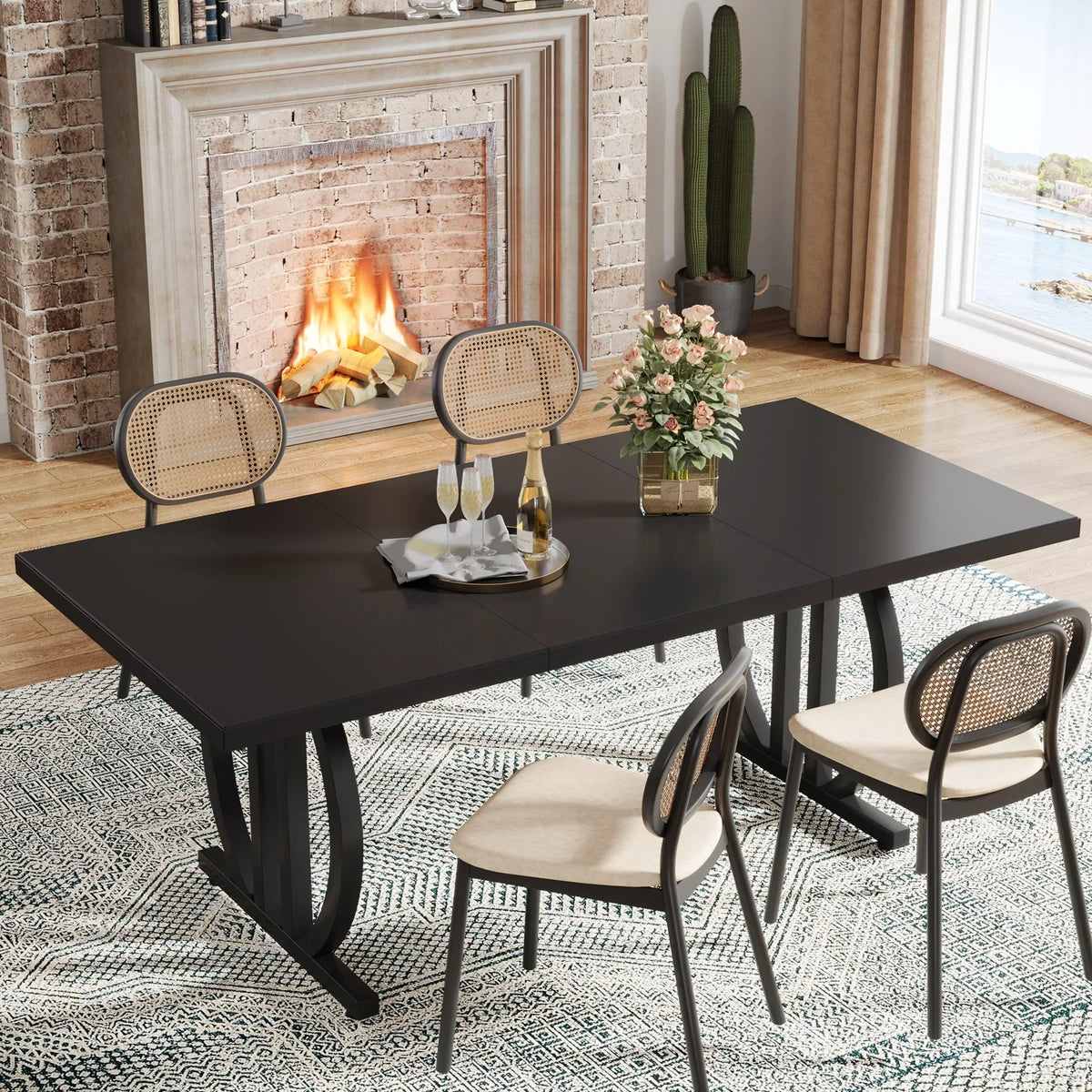 Tribesigns Modern Industrial Wooden Dining Table With Metal Frame