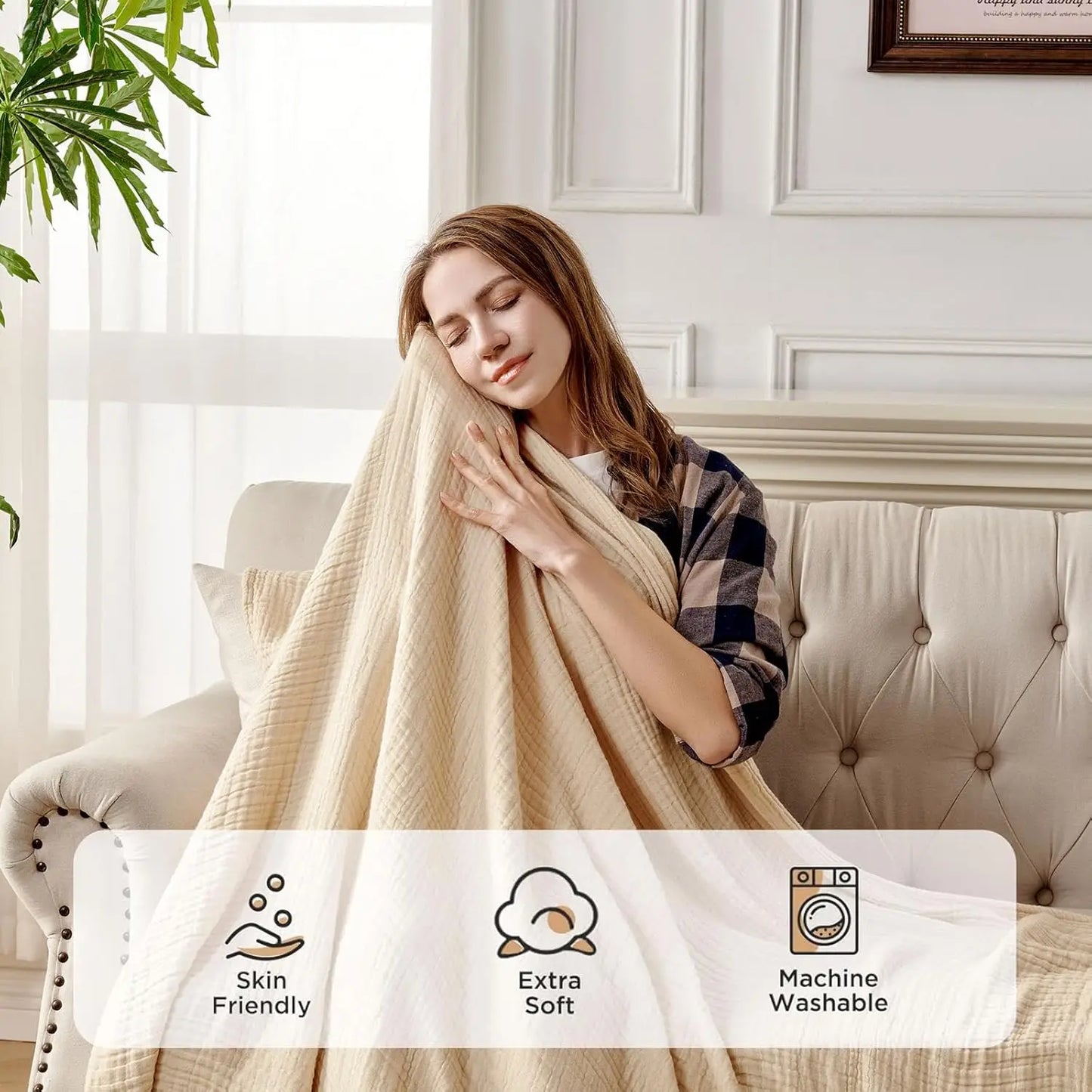 100 Percent Cotton Muslin Throw Blanket For Sofa Bed Lightweight